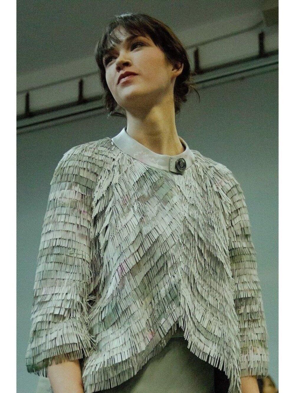 GIORGIO ARMANI RUNWAY GREEN FRINGE FLORAL PRINT LEATHER JACKET SZ 4